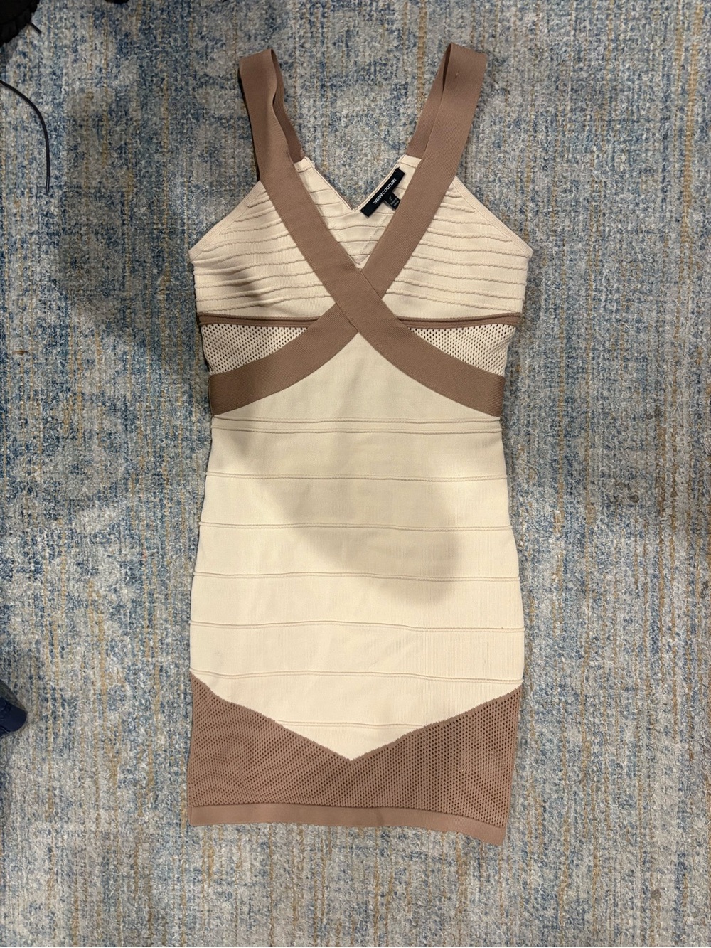 Cream and Tan Bandage Dress